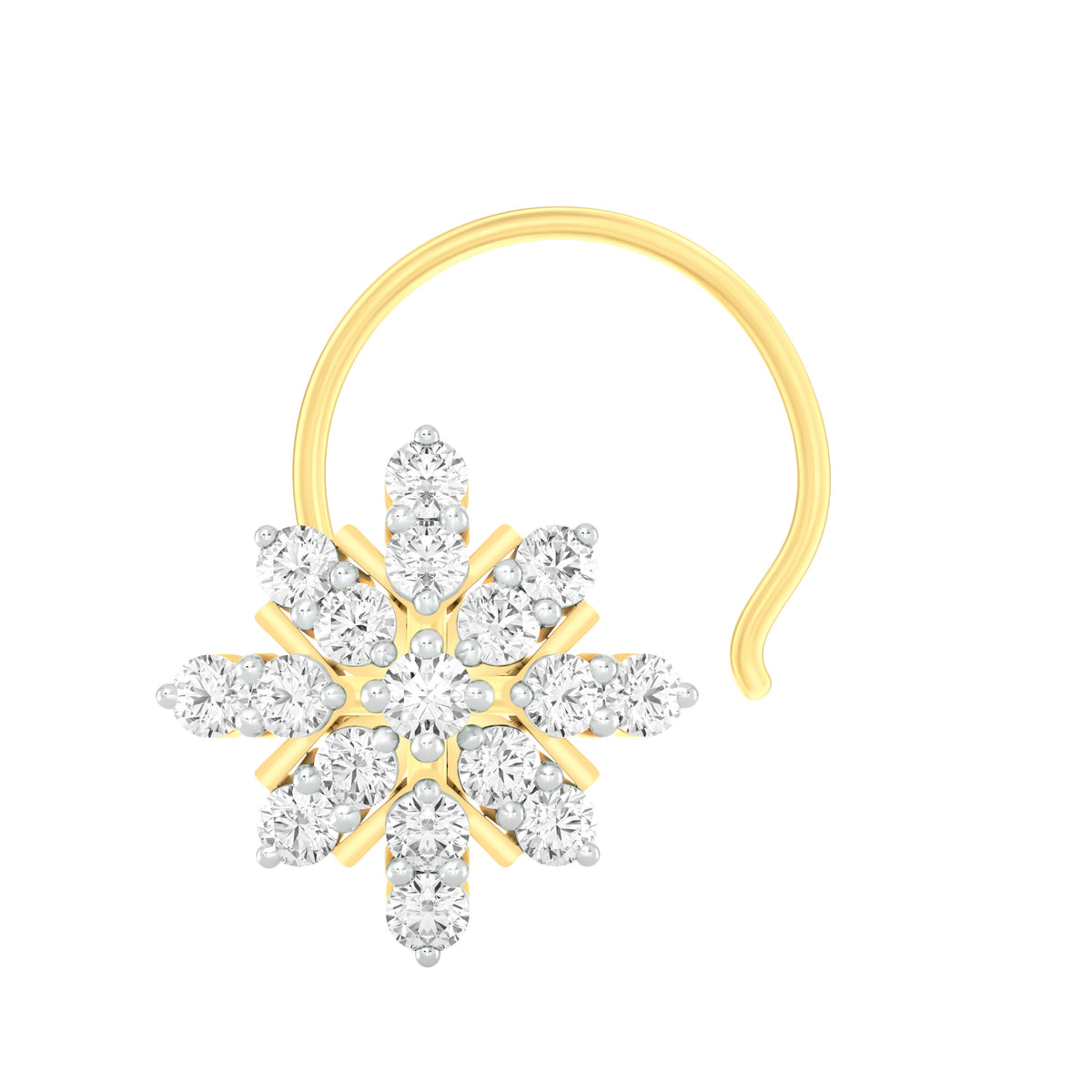 18k Yellow Gold Round Brilliant Cut Luminous Diamond Nose Pin with Wire of 0.1 Carat