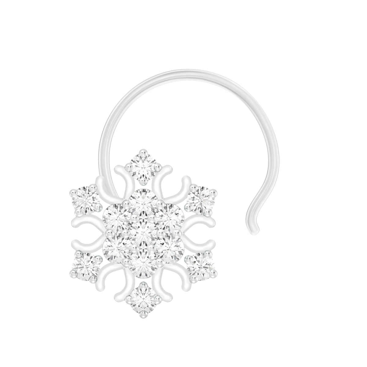 18k White Gold Round Brilliant Cut Geometric Diamond Nose Pin with Wire of 0.07 Carat