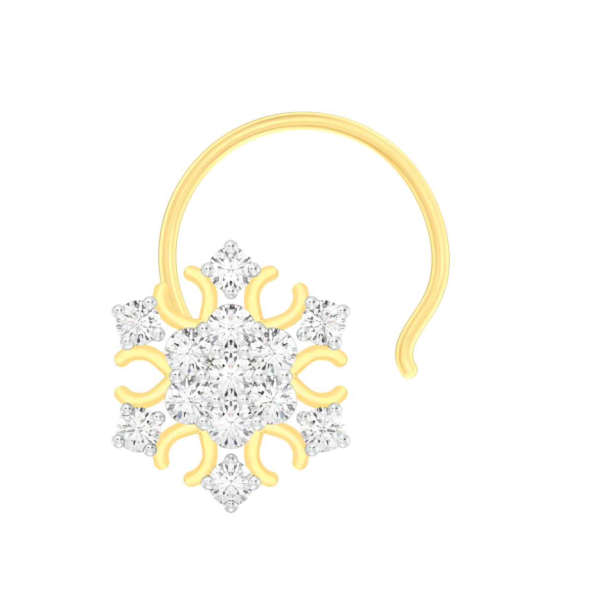 18k Yellow Gold Round Brilliant Cut Unique Diamond Nose Pin with Wire of 0.07 Carat