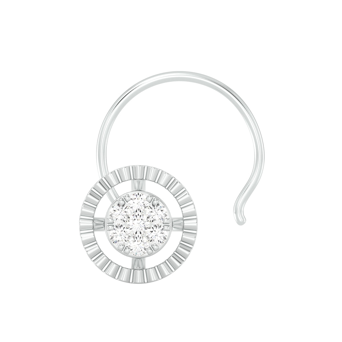 18k White Gold Round Brilliant Cut Graceful Diamond Nose Pin with Wire of 0.02 Carat