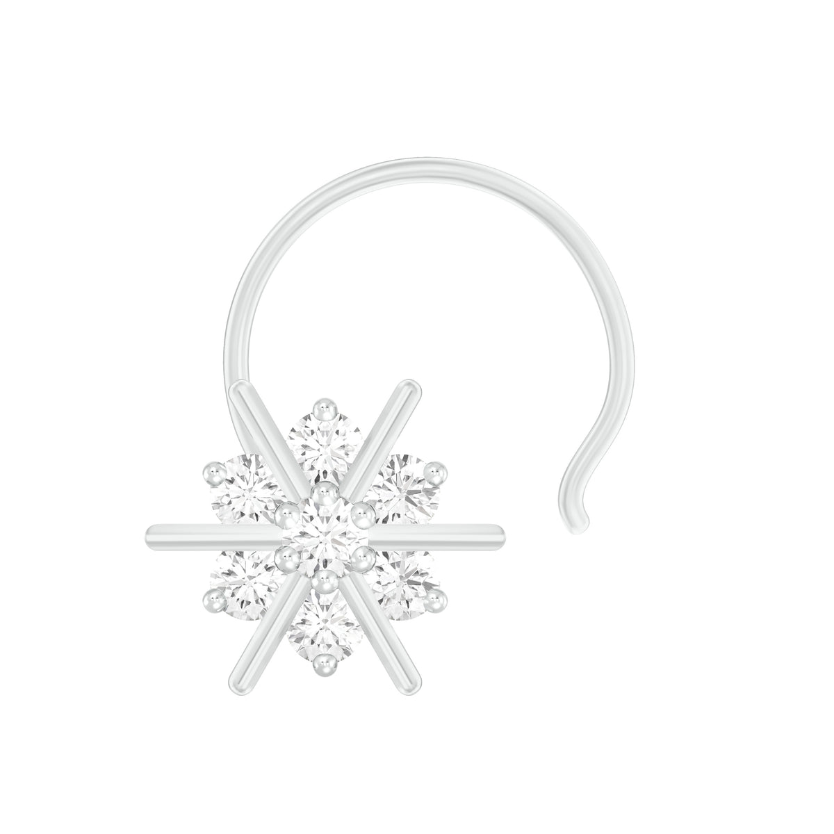 18k White Gold Round Brilliant Cut Shimmering Diamond Nose Pin with Wire of 0.06 Carat