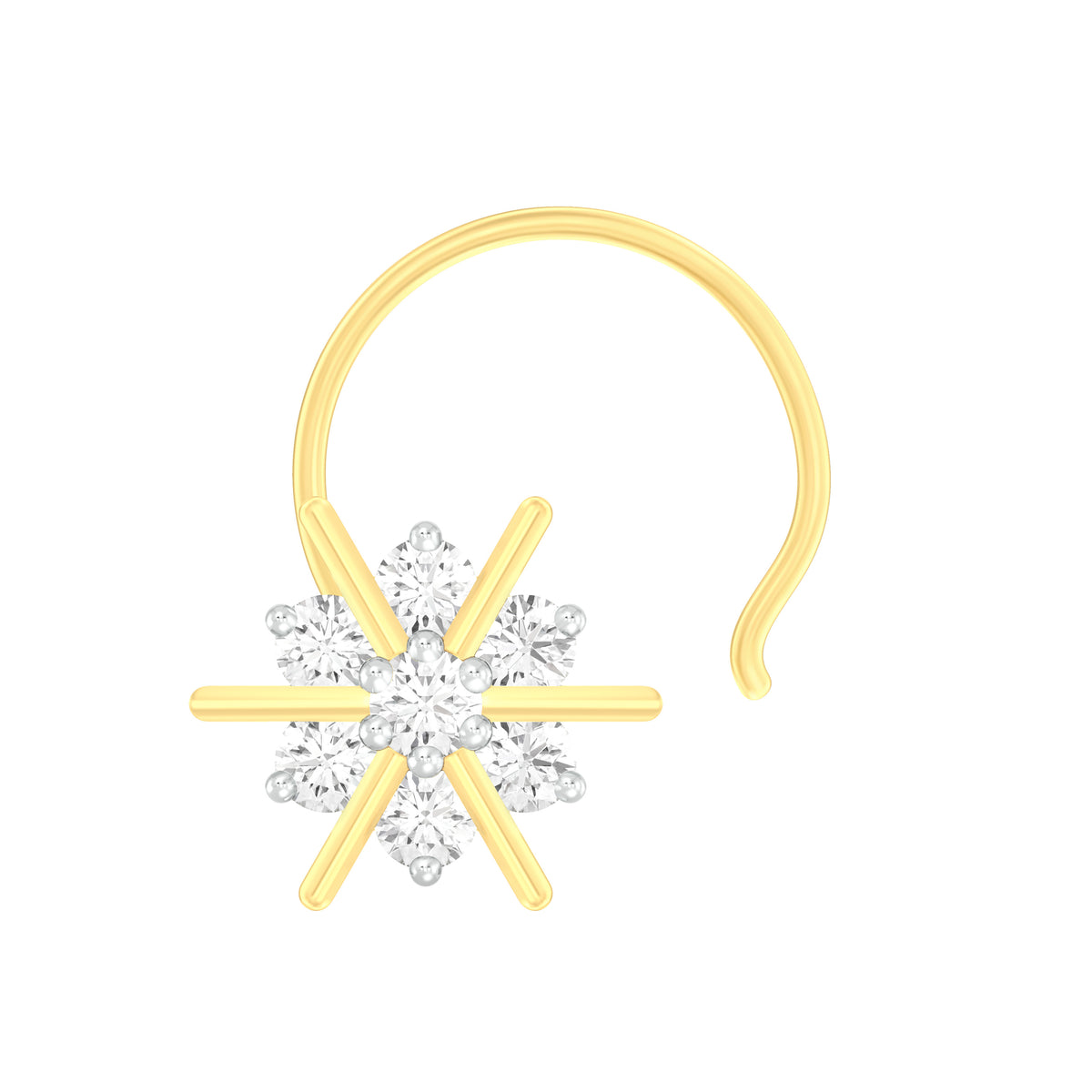 18k Yellow Gold Round Brilliant Cut Sparkling Diamond Nose Pin with Wire of 0.06 Carat