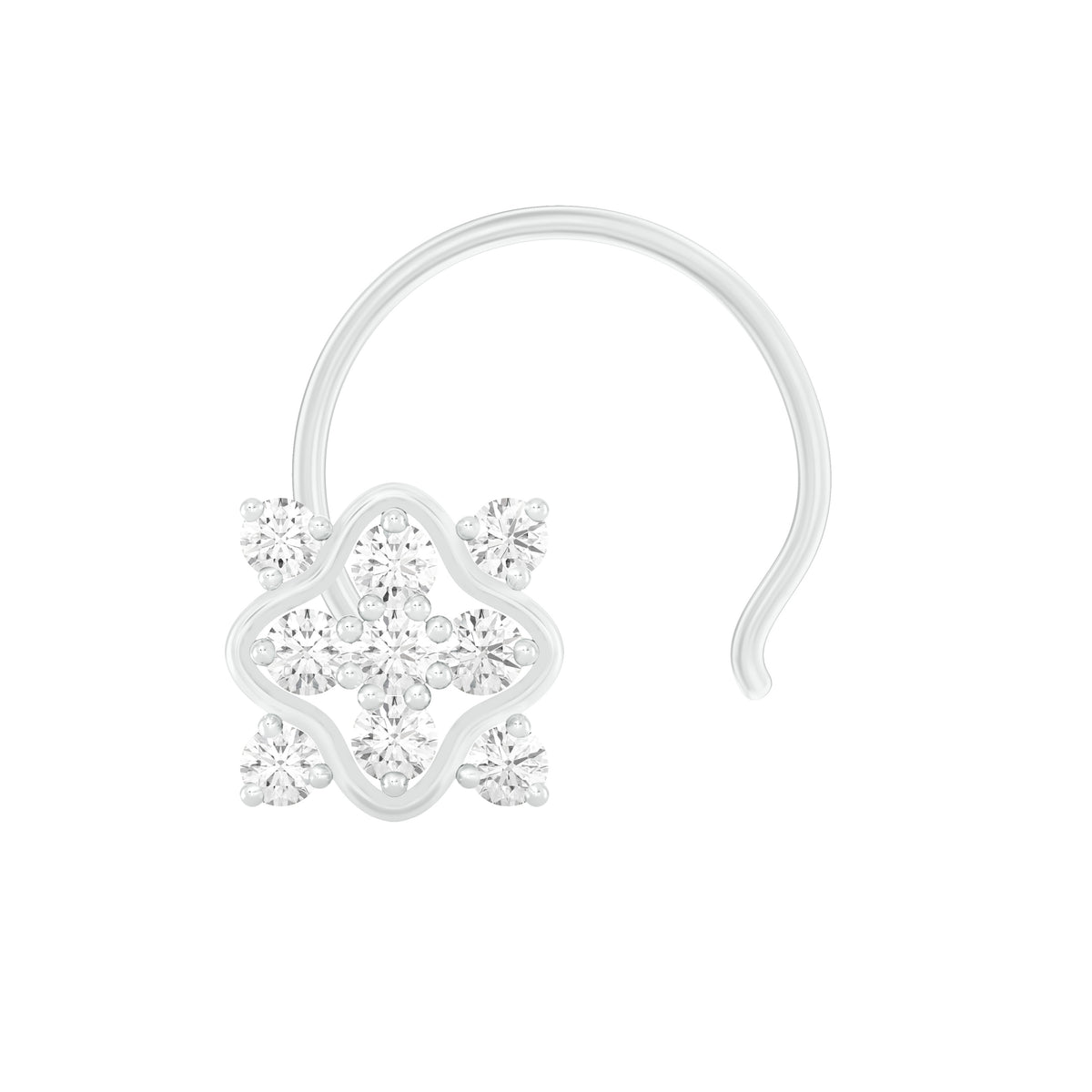 18k White Gold Round Brilliant Cut Geometric Diamond Nose Pin with Wire of 0.05 Carat