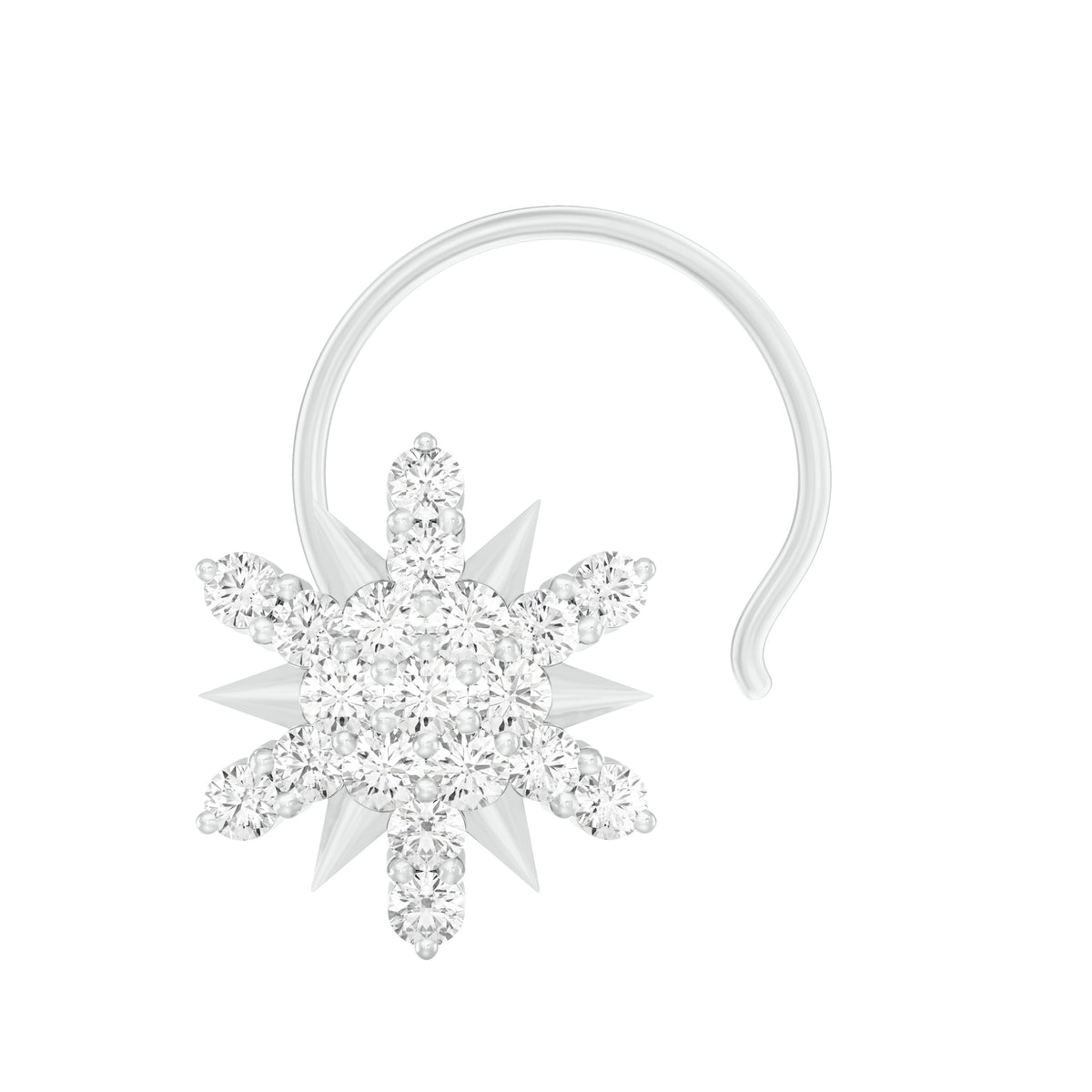 18k White Gold Round Brilliant Cut Artistic Diamond Nose Pin with Wire of 0.06 Carat