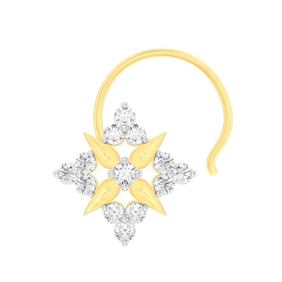 18k Yellow Gold Round Brilliant Cut Dainty Diamond Nose Pin with Wire of 0.06 Carat