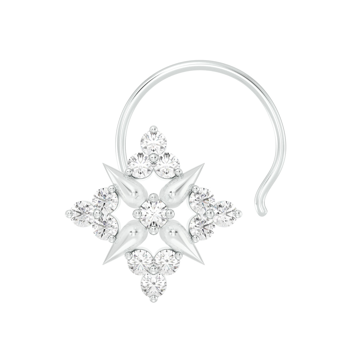 18k White Gold Round Brilliant Cut Petite Diamond Nose Pin with Wire of 0.06 Carat