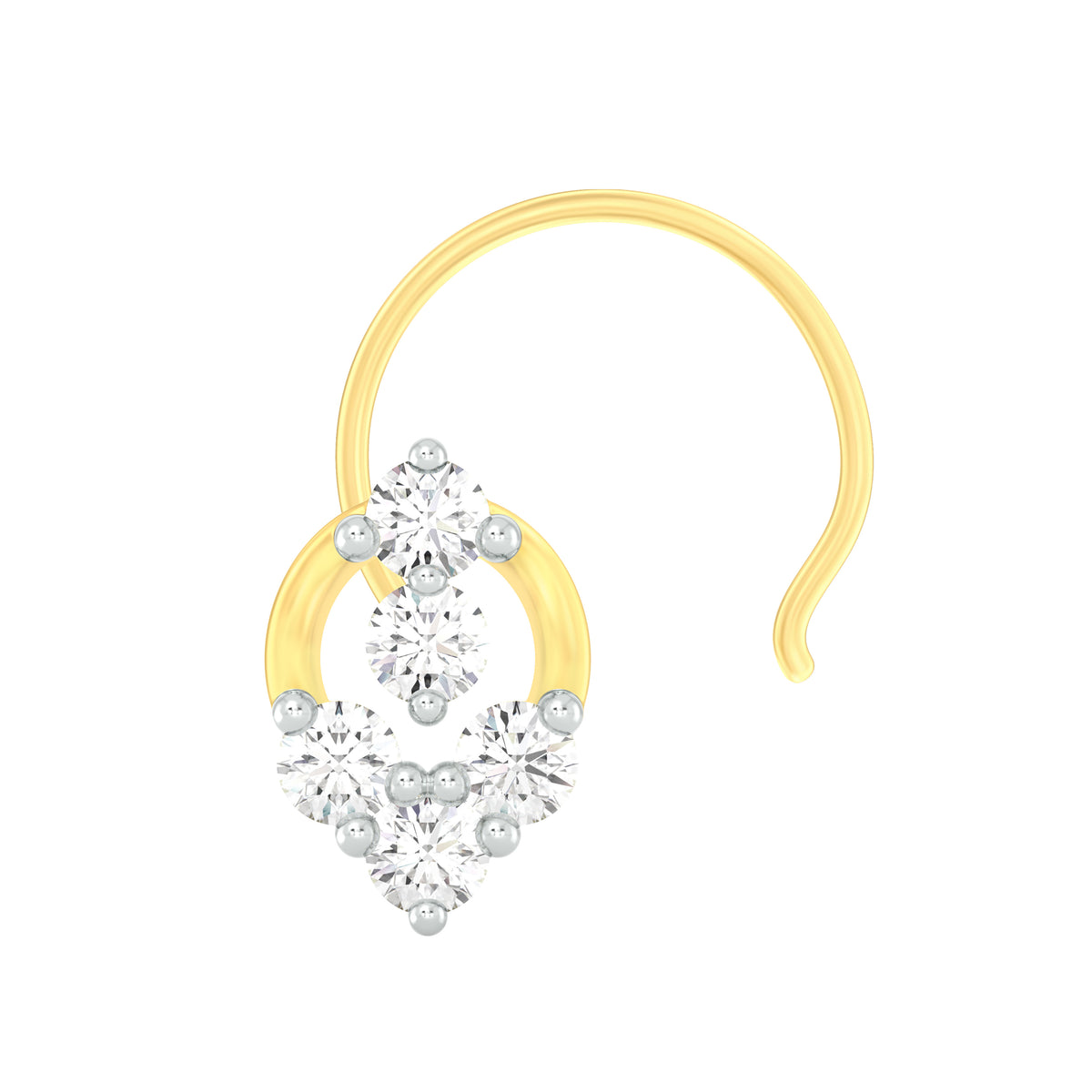 18k Yellow Gold Round Brilliant Cut Delicate Diamond Nose Pin with Wire of 0.05 Carat