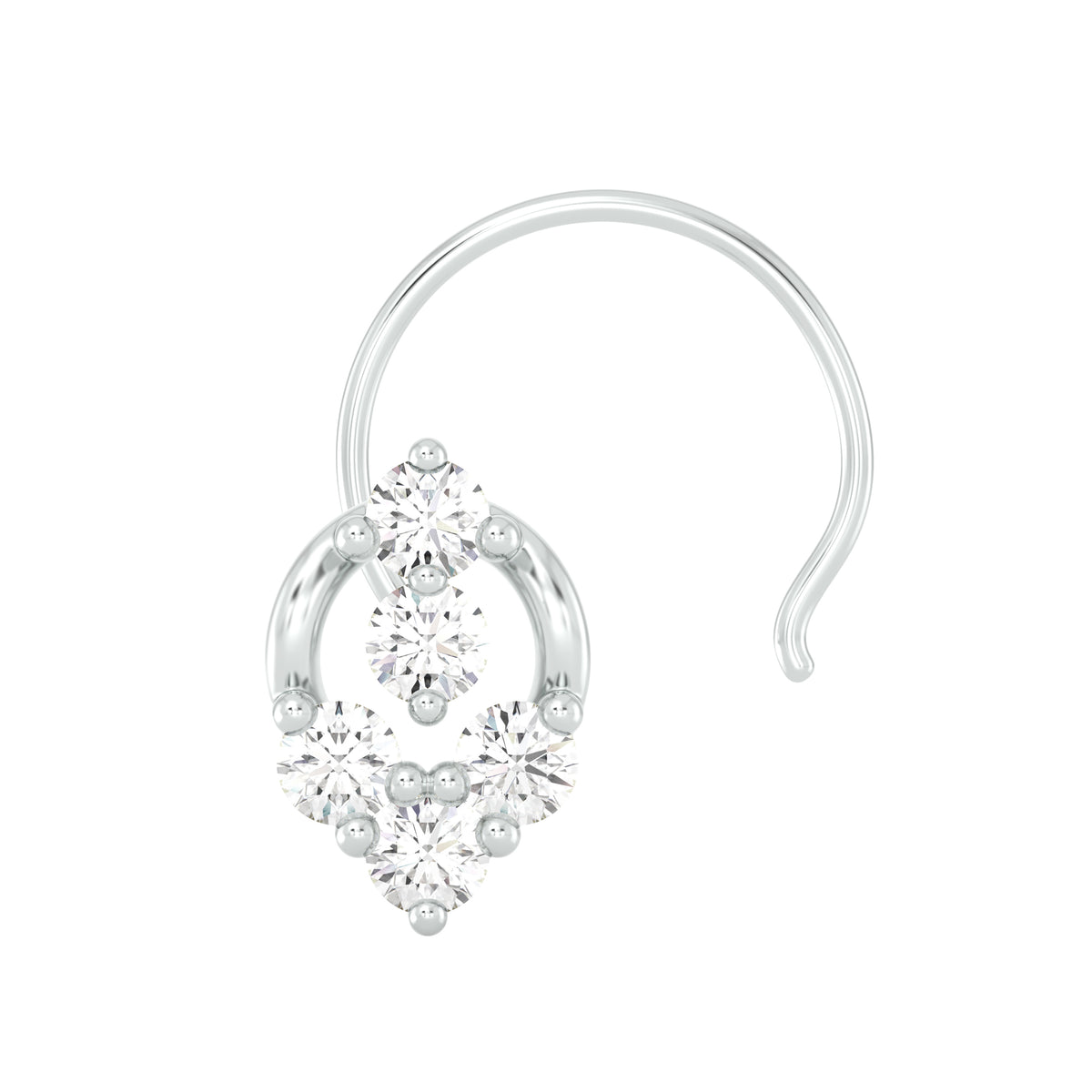 18k White Gold Round Brilliant Cut Intricate Diamond Nose Pin with Wire of 0.05 Carat