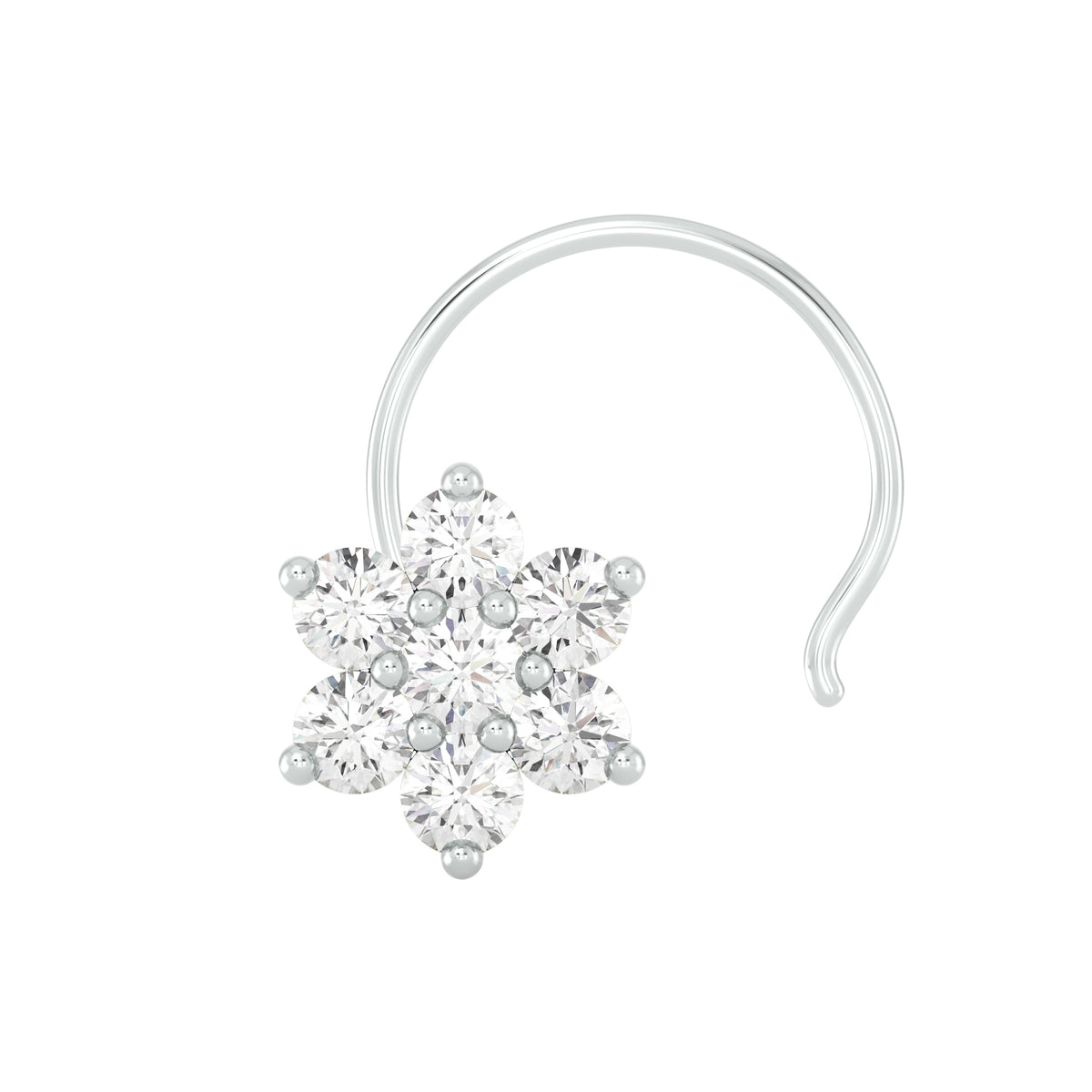 18k White Gold  Shape Dainty Diamond Nose Pin with Wire of Carat: 0.09