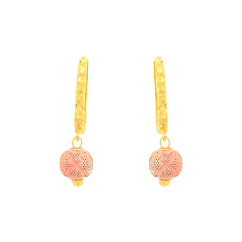 22K Three-Tone Gold Ball-Bead Dangler Elegant Necklace and Earring Set