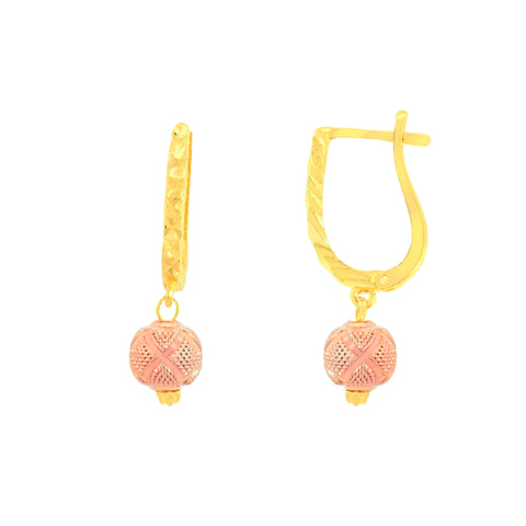22K Three-Tone Gold Ball-Bead Dangler Elegant Necklace and Earring Set