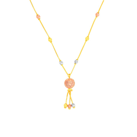 22K Three-Tone Gold Ball-Bead Dangler Elegant Necklace and Earring Set