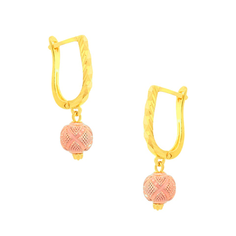 22K Three-Tone Gold Ball-Bead Dangler Elegant Necklace and Earring Set