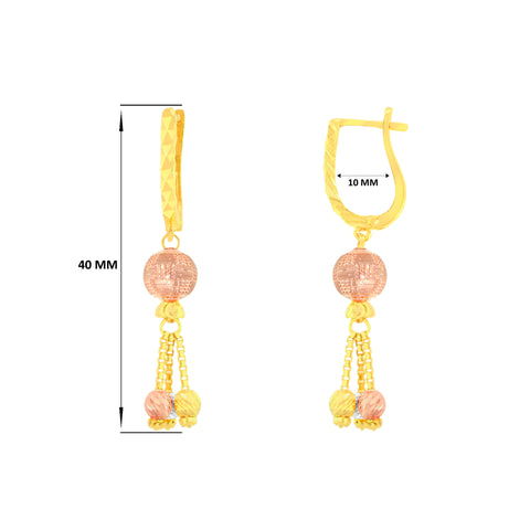 22K Three-Tone Gold Ball-Bead Dangler Shimmering Necklace and Earring Set