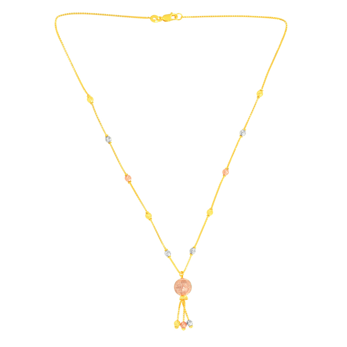 22K Three-Tone Gold Ball-Bead Dangler Shimmering Necklace and Earring Set