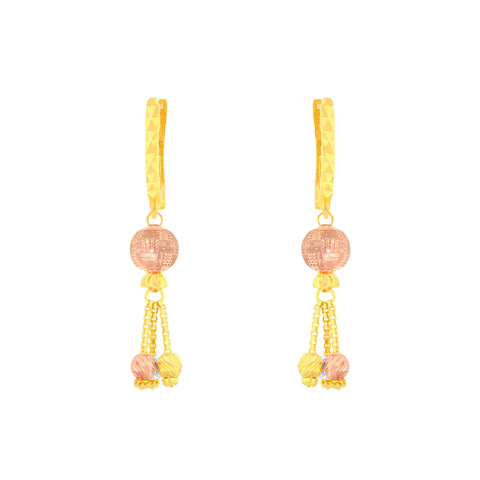 22K Three-Tone Gold Ball-Bead Dangler Shimmering Necklace and Earring Set