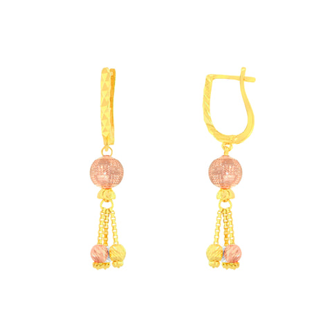 22K Three-Tone Gold Ball-Bead Dangler Shimmering Necklace and Earring Set
