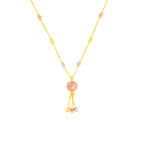 22K Three-Tone Gold Ball-Bead Dangler Shimmering Necklace and Earring Set