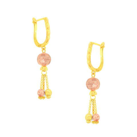 22K Three-Tone Gold Ball-Bead Dangler Shimmering Necklace and Earring Set