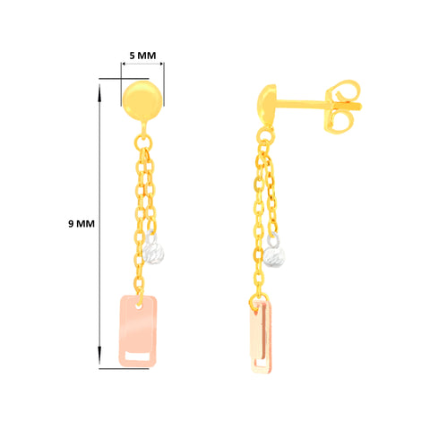 22K Three-Tone Gold Charm Dangler Graceful Necklace and Earring Set