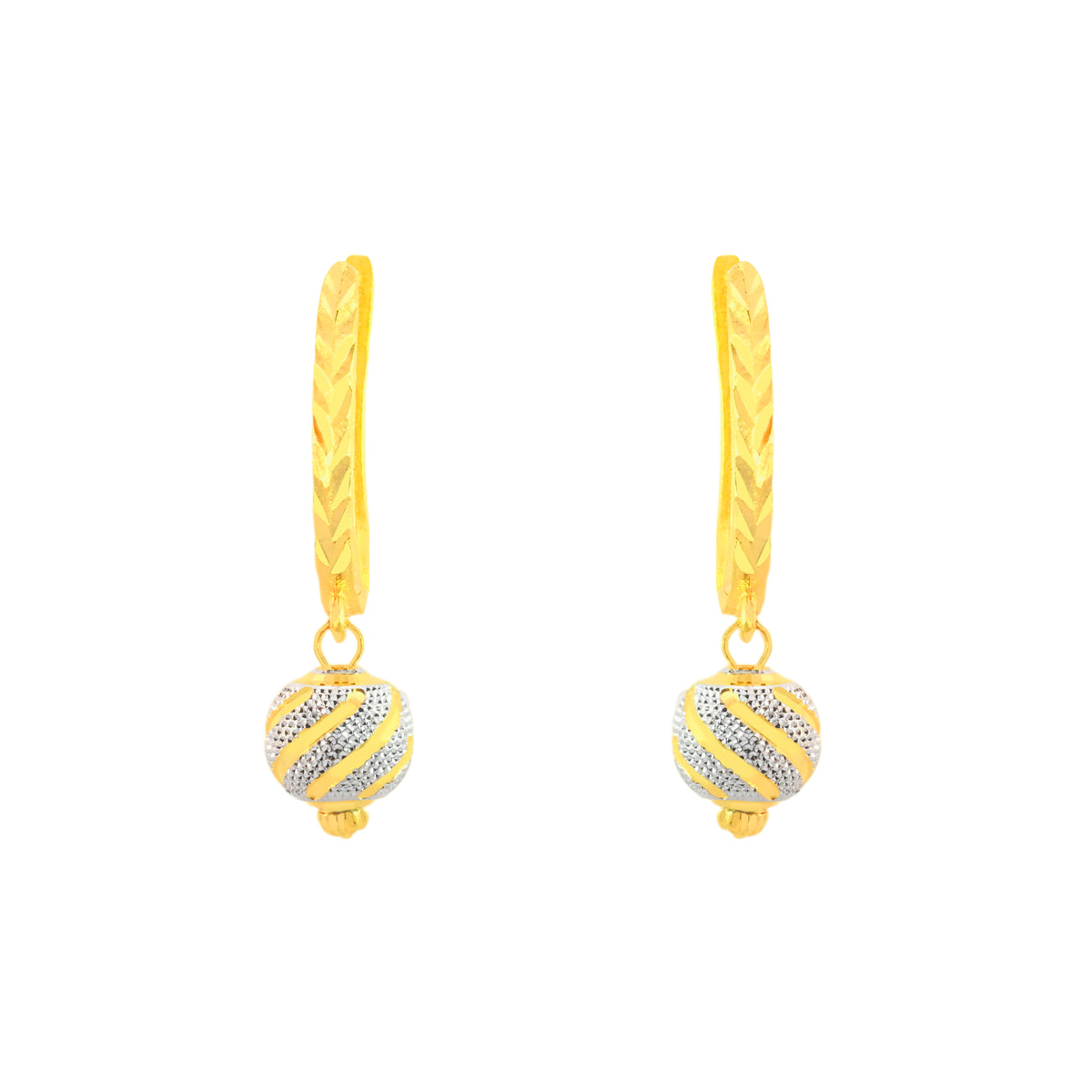 22K Two-Tone Gold Ball-Bead Dangler Contemporary Necklace and Earring Set