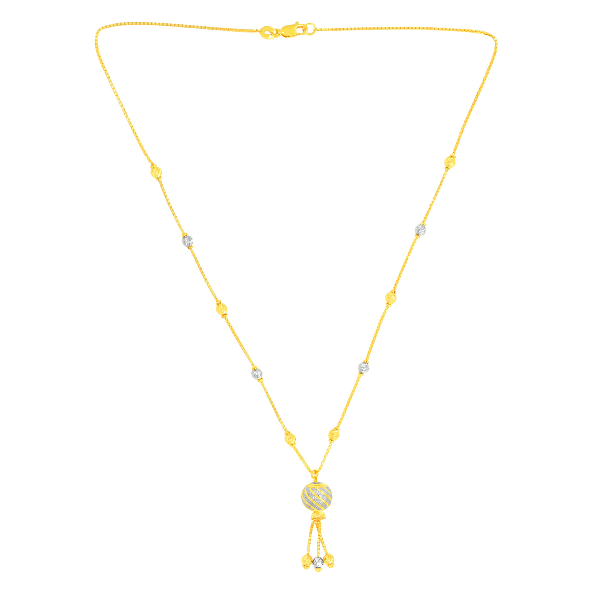 22K Two-Tone Gold Ball-Bead Dangler Contemporary Necklace and Earring Set