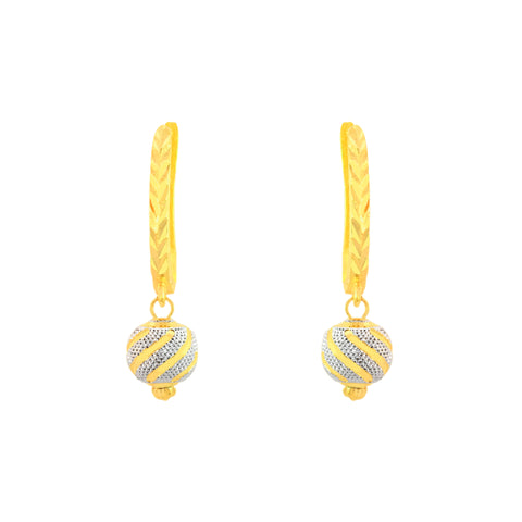 22K Two-Tone Gold Ball-Bead Dangler Contemporary Necklace and Earring Set