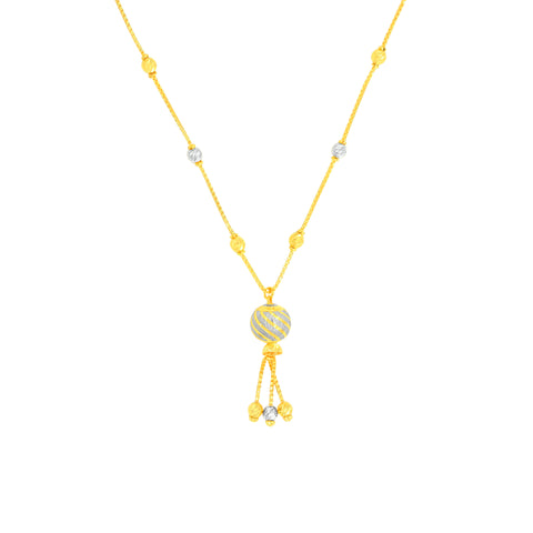 22K Two-Tone Gold Ball-Bead Dangler Contemporary Necklace and Earring Set
