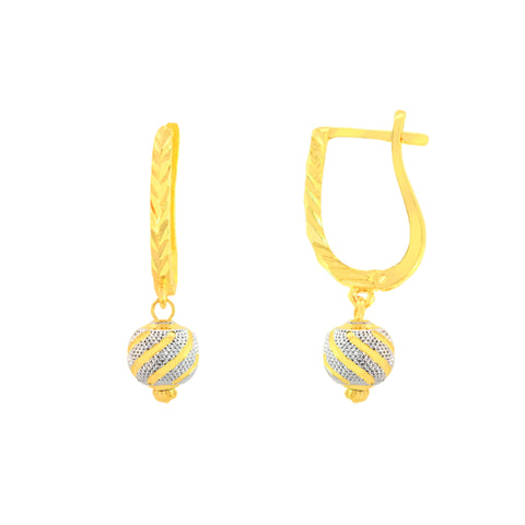 22K Two-Tone Gold Ball-Bead Dangler Contemporary Necklace and Earring Set