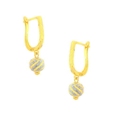 22K Two-Tone Gold Ball-Bead Dangler Contemporary Necklace and Earring Set