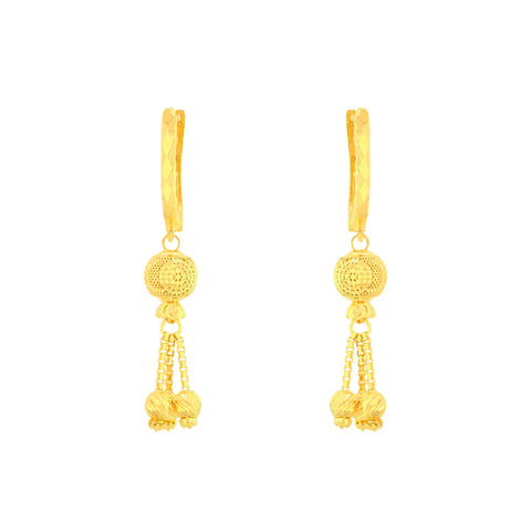 22K Yellow Gold Ball-Bead Dangler Exquisite Necklace and Earring Set
