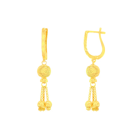 22K Yellow Gold Ball-Bead Dangler Exquisite Necklace and Earring Set