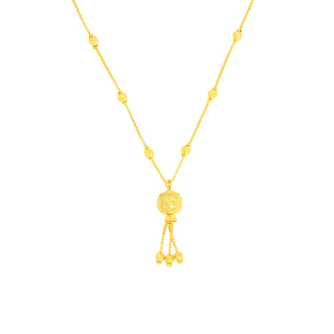 22K Yellow Gold Ball-Bead Dangler Exquisite Necklace and Earring Set