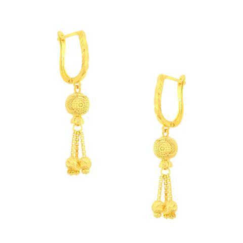 22K Yellow Gold Ball-Bead Dangler Exquisite Necklace and Earring Set