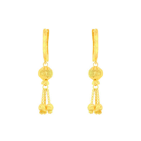 22K Yellow Gold Ball-Bead Dangler Captivating Necklace and Earring Set
