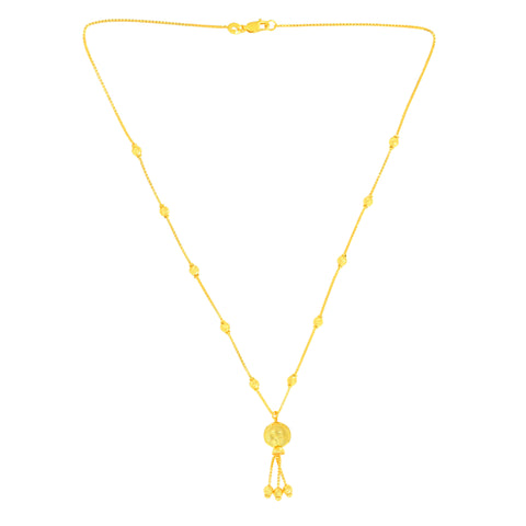 22K Yellow Gold Ball-Bead Dangler Captivating Necklace and Earring Set