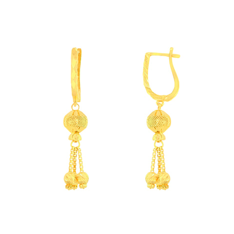 22K Yellow Gold Ball-Bead Dangler Captivating Necklace and Earring Set