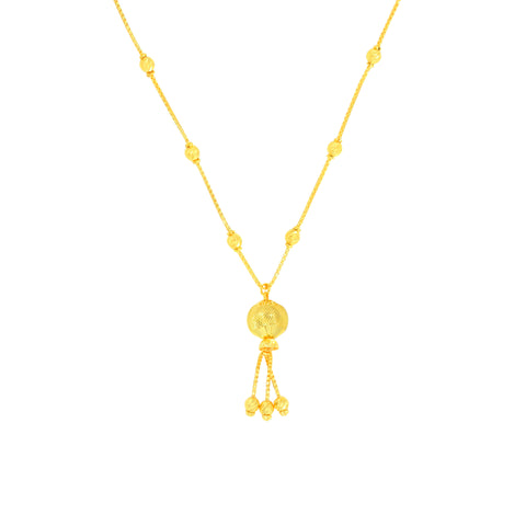 22K Yellow Gold Ball-Bead Dangler Captivating Necklace and Earring Set