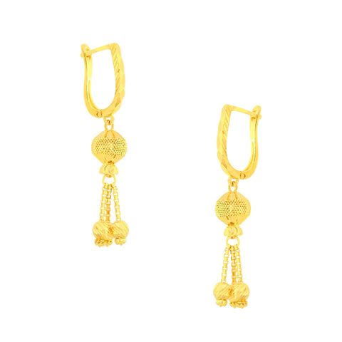 22K Yellow Gold Ball-Bead Dangler Captivating Necklace and Earring Set