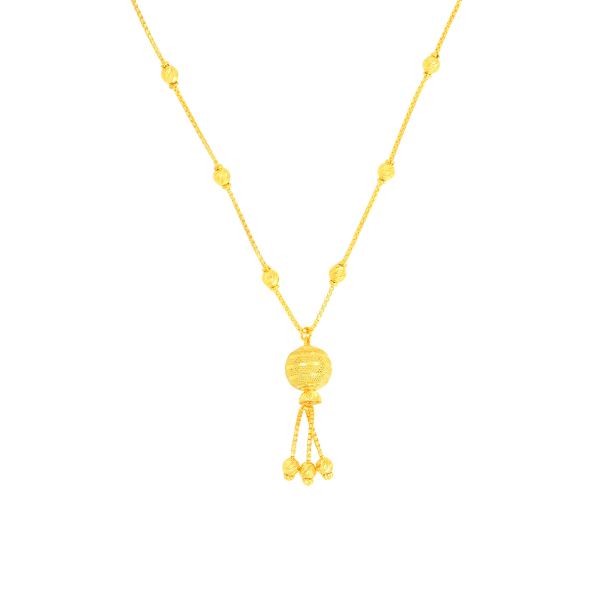 22K Yellow Gold Ball-Bead Dangler Abstract Necklace and Earring Set