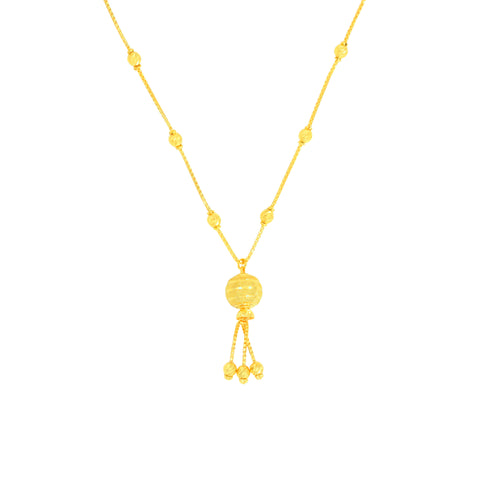 22K Yellow Gold Ball-Bead Dangler Abstract Necklace and Earring Set