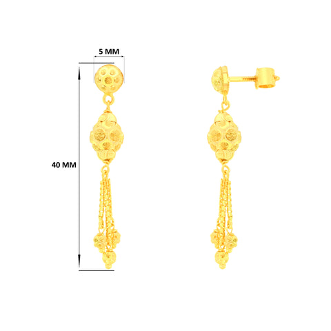 22K Yellow Gold Ball-Bead Dangler Artistic Necklace and Earring Set