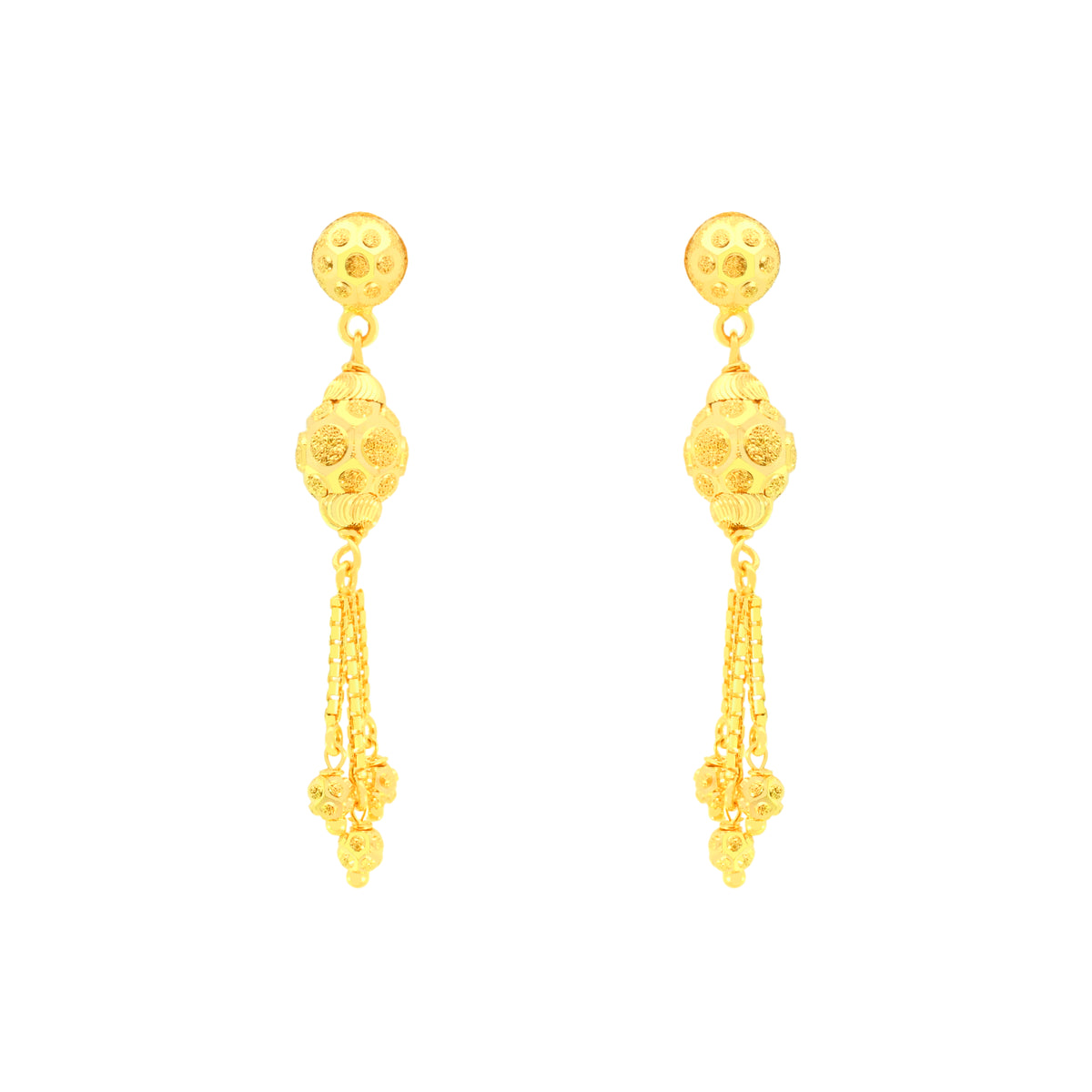 22K Yellow Gold Ball-Bead Dangler Artistic Necklace and Earring Set