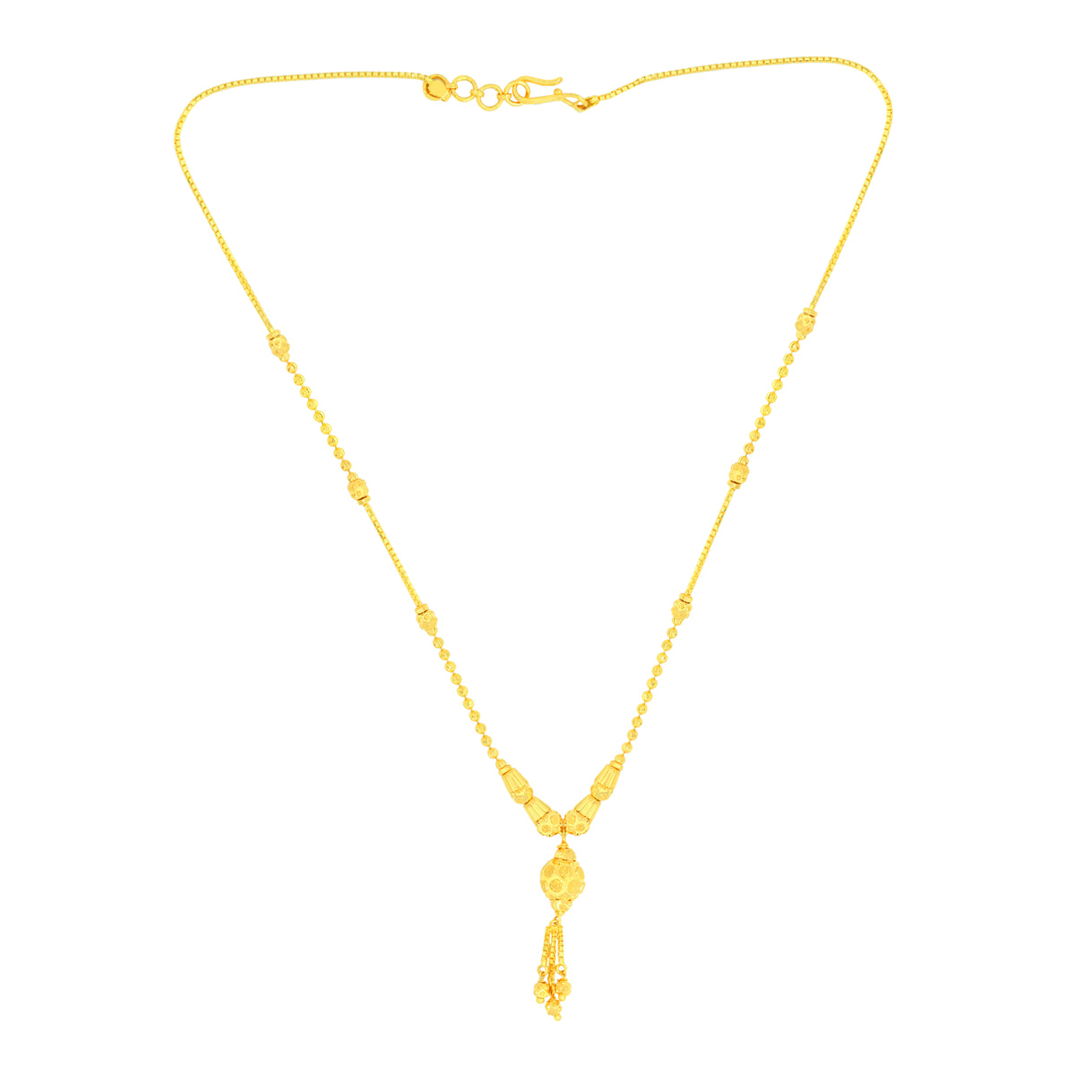 22K Yellow Gold Ball-Bead Dangler Artistic Necklace and Earring Set