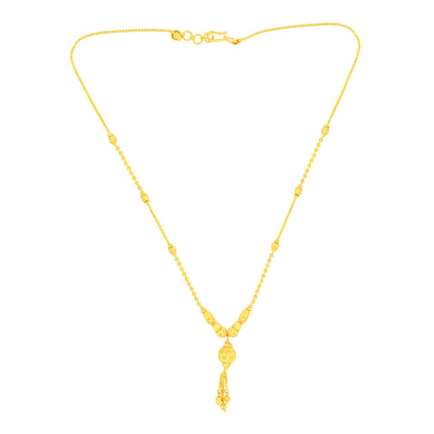 22K Yellow Gold Ball-Bead Dangler Artistic Necklace and Earring Set