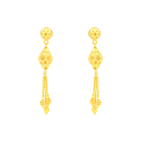 22K Yellow Gold Ball-Bead Dangler Artistic Necklace and Earring Set