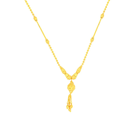 22K Yellow Gold Ball-Bead Dangler Artistic Necklace and Earring Set