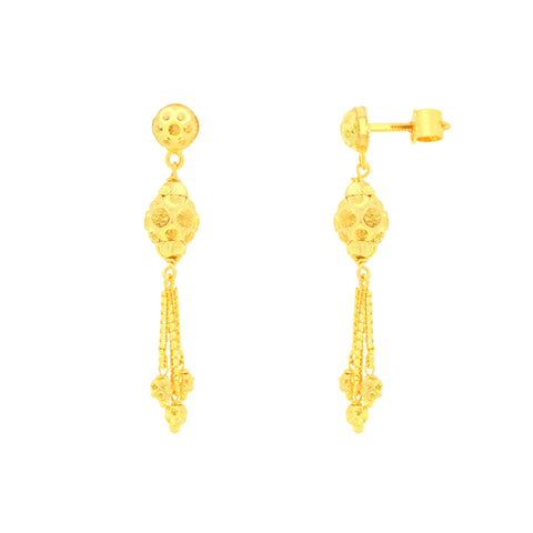 22K Yellow Gold Ball-Bead Dangler Artistic Necklace and Earring Set