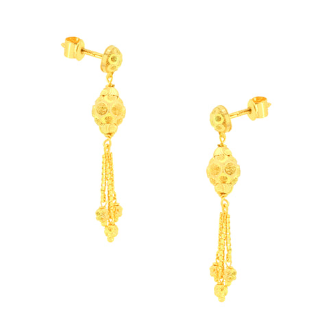 22K Yellow Gold Ball-Bead Dangler Artistic Necklace and Earring Set