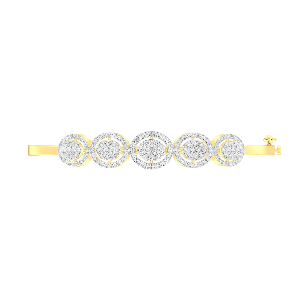 18k Yellow Gold and Diamond Hinged Bracelet measuring 10mm thickness x 55mm width
